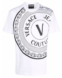 Мужская бело-черная футболка с круглым вырезом с принтом от VERSACE JEANS COUTURE