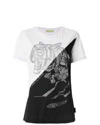 Женская бело-черная футболка с круглым вырезом с принтом от Versace Jeans