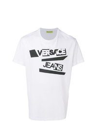 Мужская бело-черная футболка с круглым вырезом с принтом от Versace Jeans
