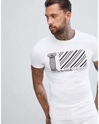 Мужская бело-черная футболка с круглым вырезом с принтом от Versace