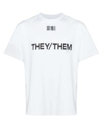 Мужская бело-черная футболка с круглым вырезом с принтом от Vetements