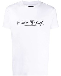 Мужская бело-черная футболка с круглым вырезом с принтом от Viktor & Rolf