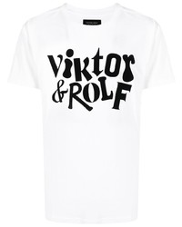 Мужская бело-черная футболка с круглым вырезом с принтом от Viktor & Rolf