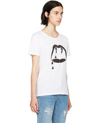 Женская бело-черная футболка с круглым вырезом с принтом от Saint Laurent