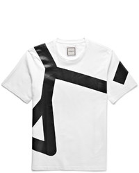 Мужская бело-черная футболка с круглым вырезом с принтом от Wooyoungmi