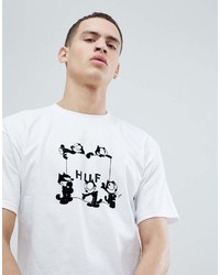 Мужская бело-черная футболка с круглым вырезом с принтом от HUF