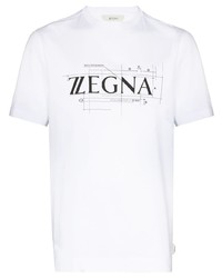 Мужская бело-черная футболка с круглым вырезом с принтом от Z Zegna