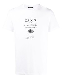 Мужская бело-черная футболка с круглым вырезом с принтом от Zadig & Voltaire