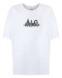Мужская бело-черная футболка с круглым вырезом с принтом от Àlg