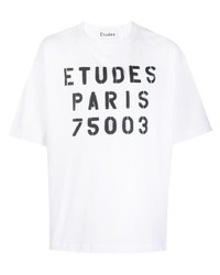 Мужская бело-черная футболка с круглым вырезом с принтом от Études