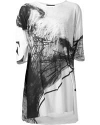 Женская бело-черная футболка с круглым вырезом с принтом