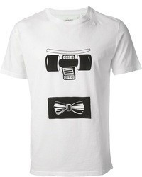 Мужская бело-черная футболка с круглым вырезом с принтом