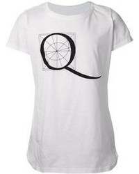 Женская бело-черная футболка с круглым вырезом с принтом