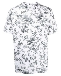 Мужская бело-черная футболка с круглым вырезом с цветочным принтом от Erdem