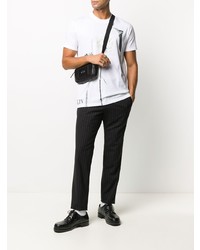 Мужская бело-черная футболка с круглым вырезом с цветочным принтом от Valentino