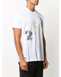 Мужская бело-черная футболка с круглым вырезом с цветочным принтом от Valentino