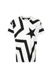 Бело-черная футболка с круглым вырезом со звездами