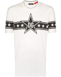 Мужская бело-черная футболка с круглым вырезом со звездами от Dolce & Gabbana