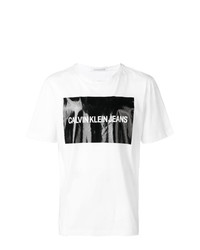 Мужская бело-черная футболка с круглым вырезом от Calvin Klein Jeans