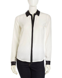 Бело-черная шелковая классическая рубашка