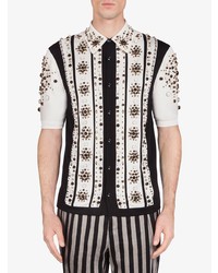 Мужская бело-черная шелковая рубашка с коротким рукавом в вертикальную полоску от Dolce & Gabbana