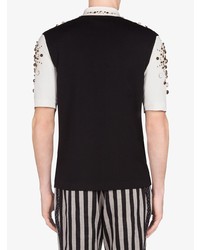 Мужская бело-черная шелковая рубашка с коротким рукавом в вертикальную полоску от Dolce & Gabbana
