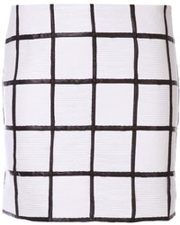 Бело-черная юбка с баской в клетку