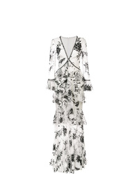 Бело-черное кружевное вечернее платье с цветочным принтом от Marchesa Notte