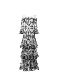 Бело-черное кружевное вечернее платье от Marchesa Notte