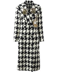 Женское бело-черное пальто с узором "гусиные лапки" от Dolce & Gabbana