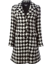 Женское бело-черное пальто с узором "гусиные лапки" от Moschino