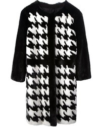Женское бело-черное пальто с узором "гусиные лапки"