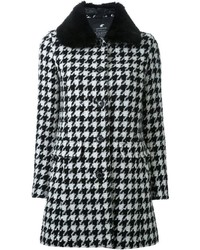 Женское бело-черное пальто с узором "гусиные лапки"