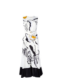 Бело-черное платье-миди с принтом от Roksanda