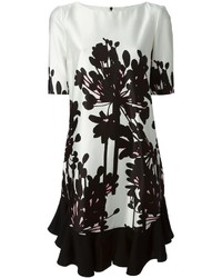 Бело-черное платье прямого кроя с цветочным принтом от Antonio Marras
