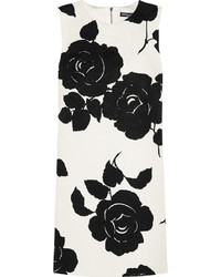 Бело-черное платье прямого кроя с цветочным принтом от Dolce & Gabbana