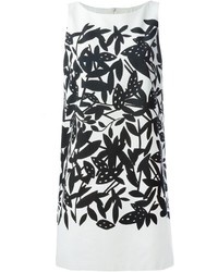 Бело-черное платье прямого кроя с цветочным принтом от Paule Ka