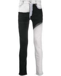Мужские бело-черные зауженные джинсы в стиле пэчворк от Rick Owens DRKSHDW