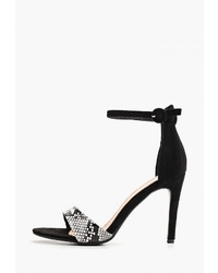Бело-черные кожаные босоножки на каблуке со змеиным рисунком от Style Shoes