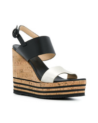 Бело-черные кожаные босоножки на танкетке от Hogan