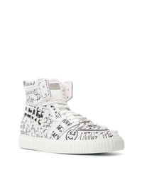 Мужские бело-черные кожаные высокие кеды с принтом от Philipp Plein