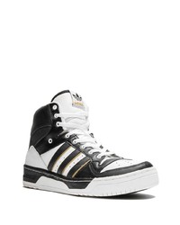 Мужские бело-черные кожаные высокие кеды от adidas