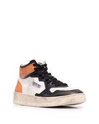 Мужские бело-черные кожаные высокие кеды от AUTRY