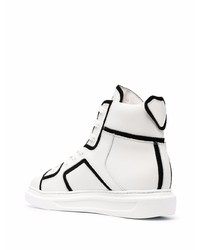 Мужские бело-черные кожаные высокие кеды от Les Hommes