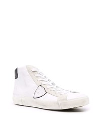 Мужские бело-черные кожаные высокие кеды от Philippe Model Paris