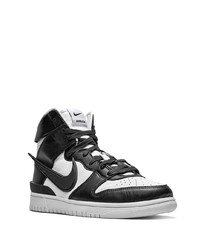 Мужские бело-черные кожаные высокие кеды от Nike