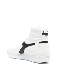 Мужские бело-черные кожаные высокие кеды от Diadora