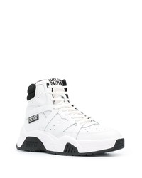 Мужские бело-черные кожаные высокие кеды от VERSACE JEANS COUTURE