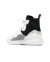 Мужские бело-черные кожаные высокие кеды от Hogan