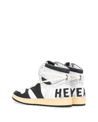 Мужские бело-черные кожаные высокие кеды от Rhude